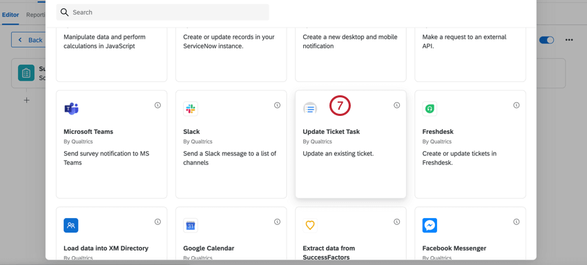Elegir la tarea de actualización del ticket