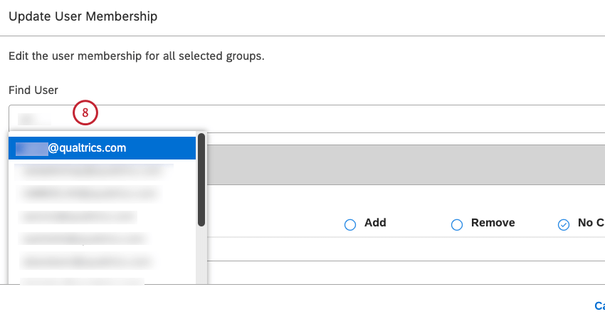 Digite o e-mail de um usuário na caixa de pesquisa.