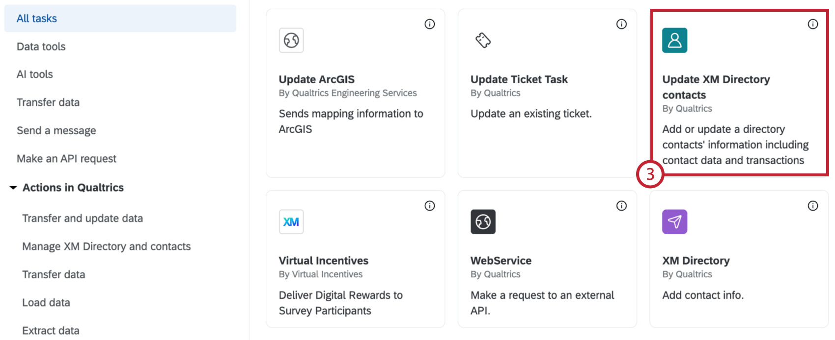 Attività della directory xm allinterno della finestra di selezione delle attività