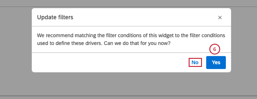 Haga clic en Sí para sincronizar los filtros del widget con los controladores