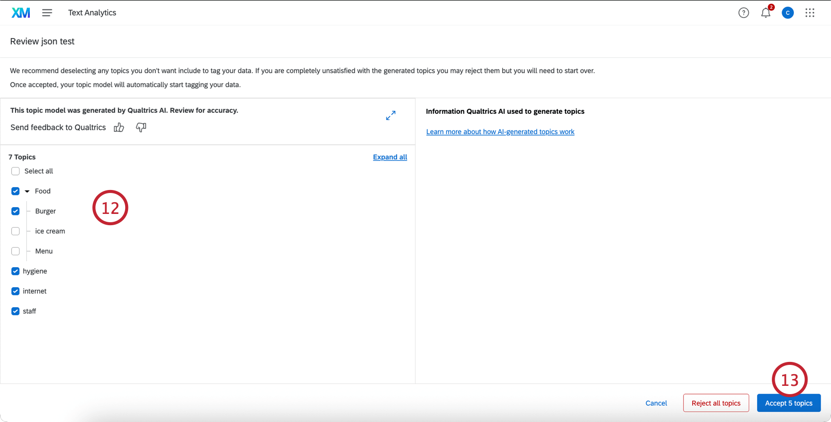 abwählen von unerwünschten Themen und Speichern