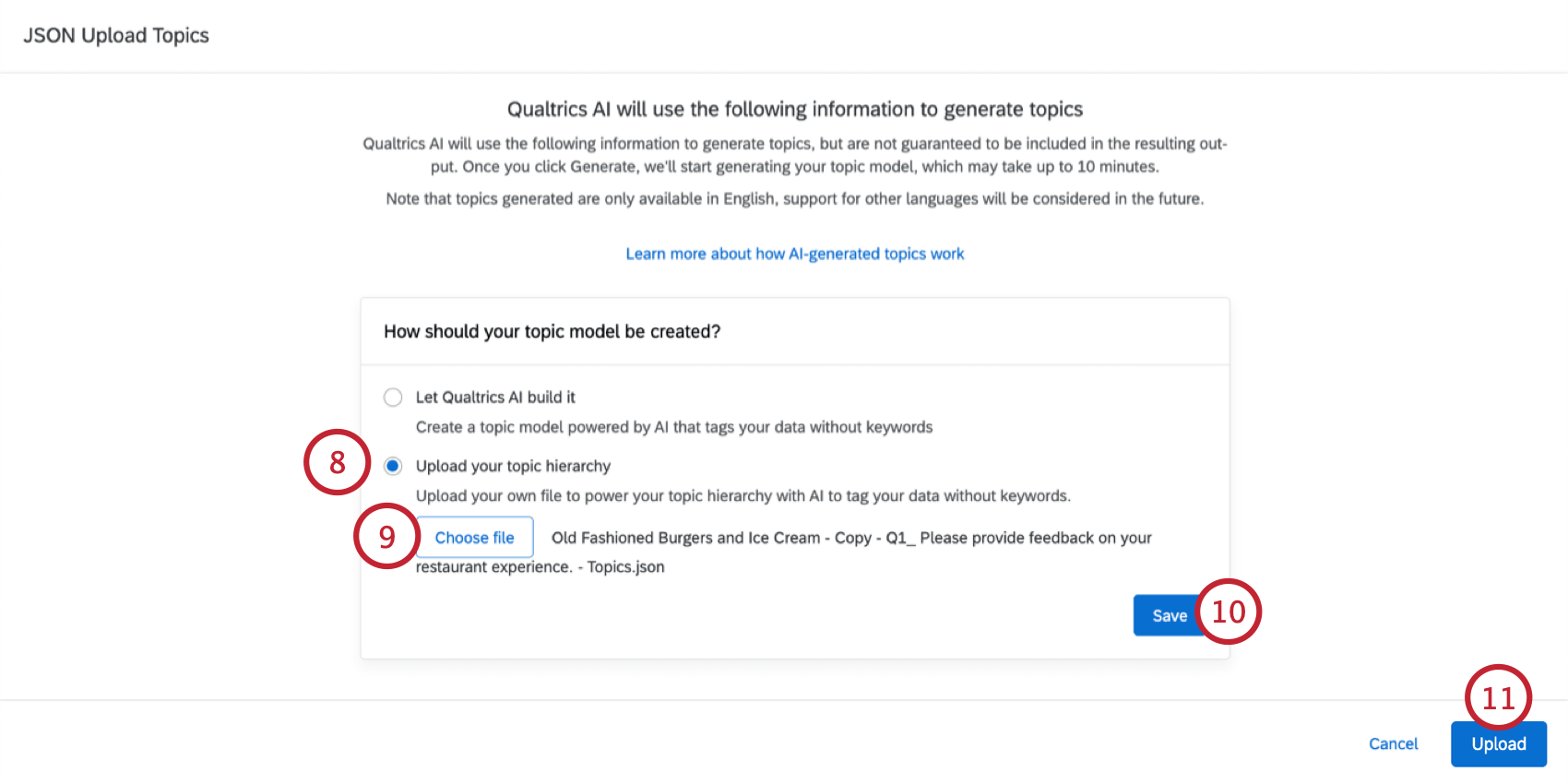 Importar una jerarquía de temas mediante un archivo JSON