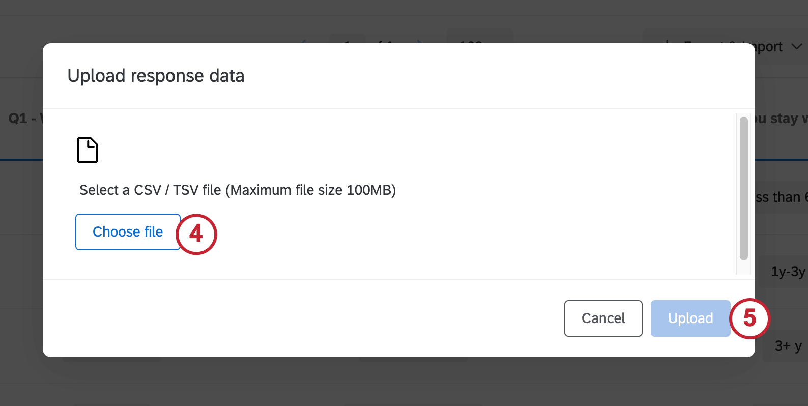 Upload Response Data menu with Browse button