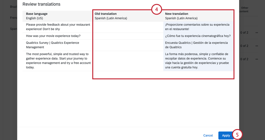 reviewing the translation within the import window