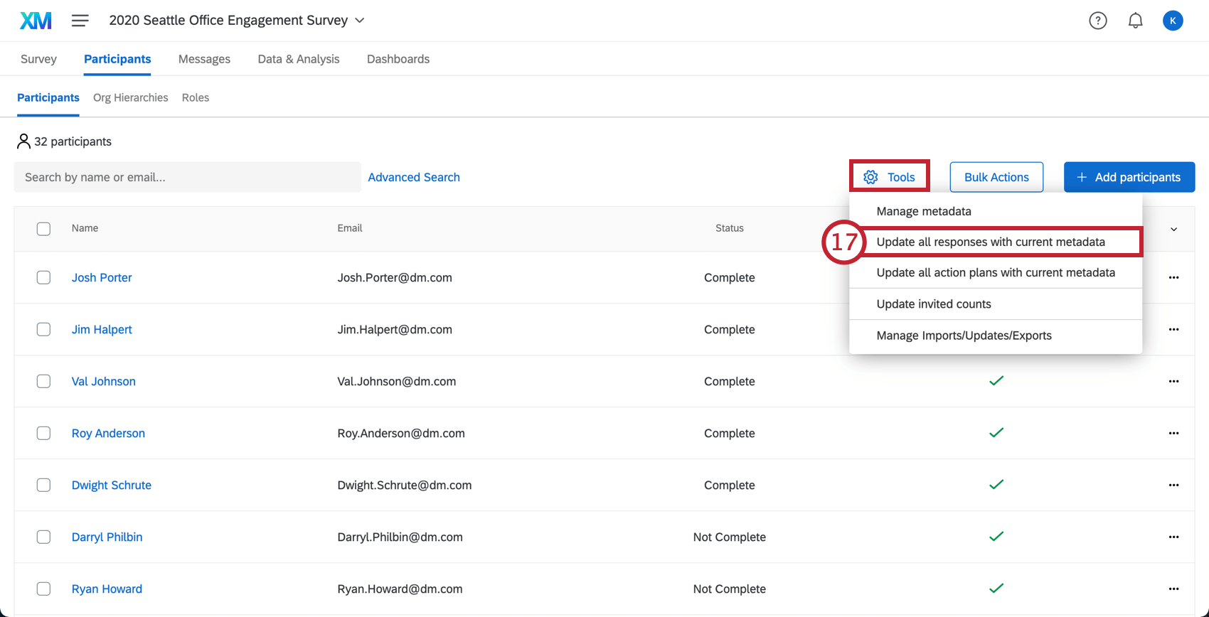 Updating all responses with metadata in the Participants tab