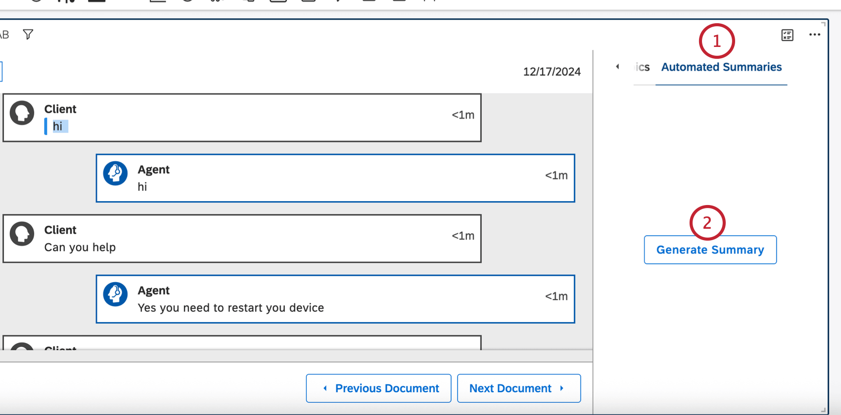 generating a summary in the automated summary section of the widget
