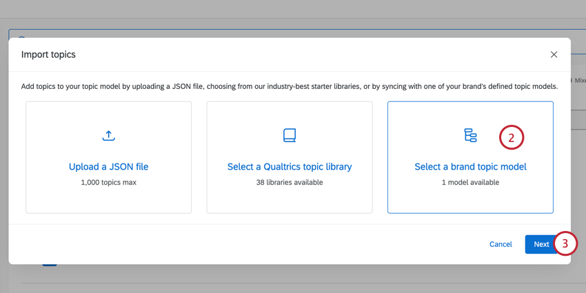 clicking "select a brand topic model"