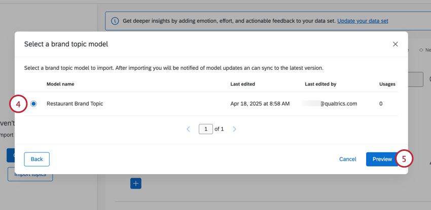 scegliere un modello di brand da importare