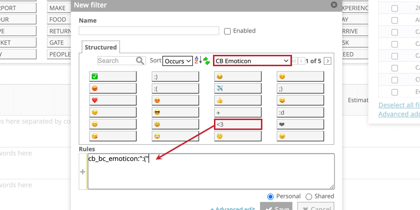 fare clic e trascinare unemoticon durante la creazione di una regola