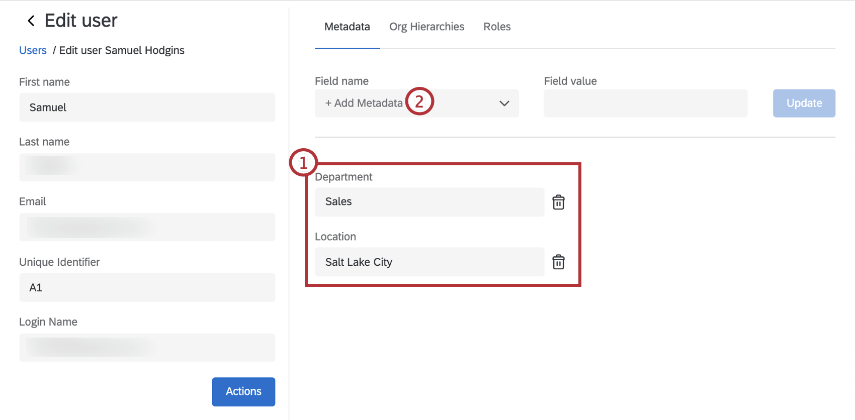 adding metadata for an individual user