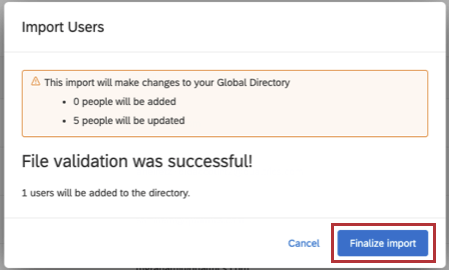 finalize import button