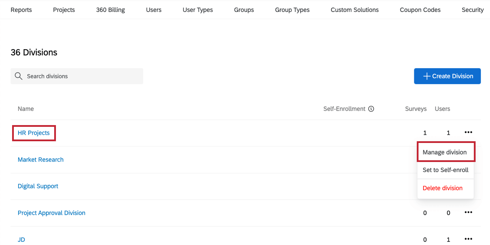 Highlighting the division name, but also the option in the dropdown described