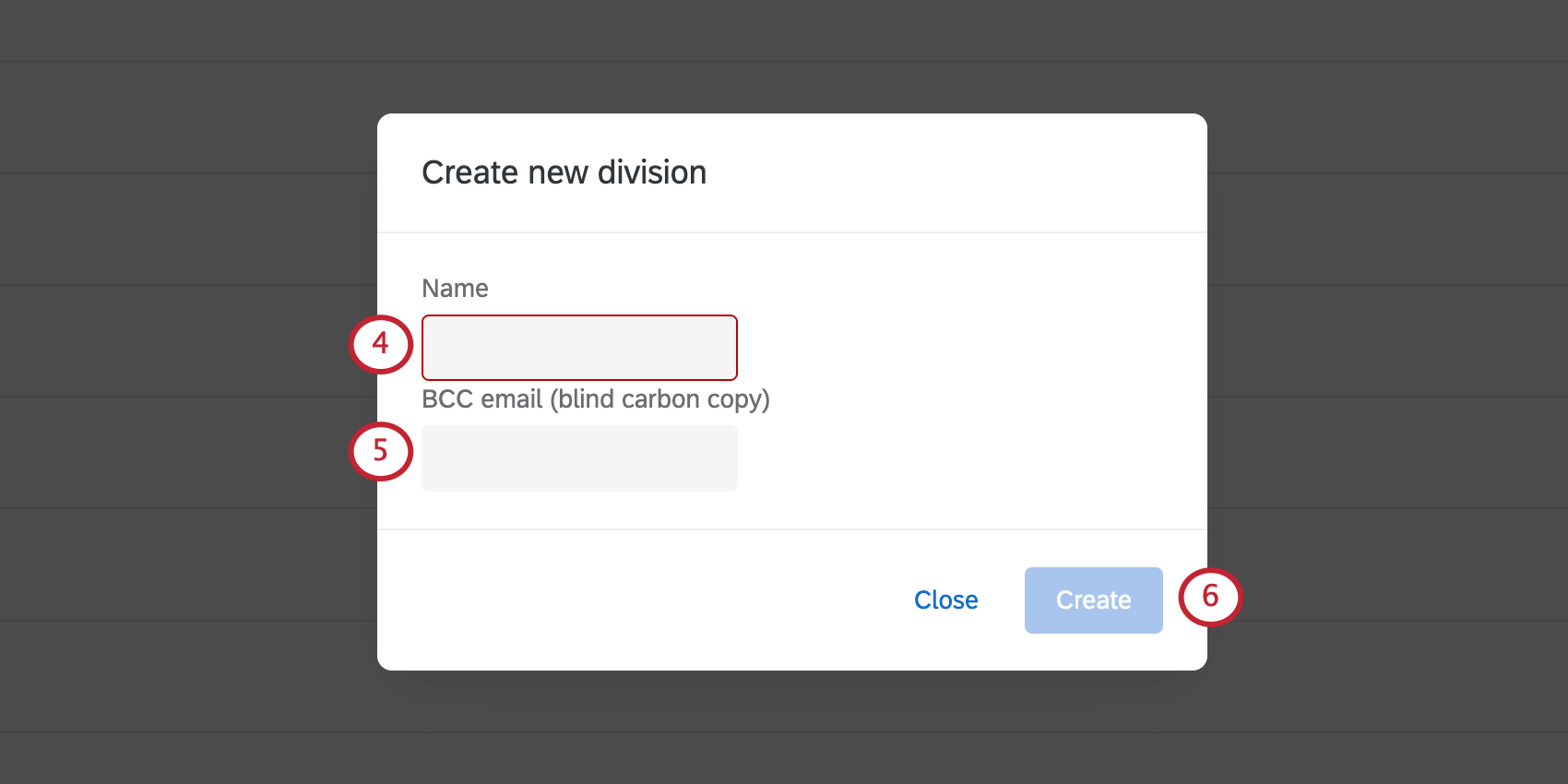 Modal for name and email BCC