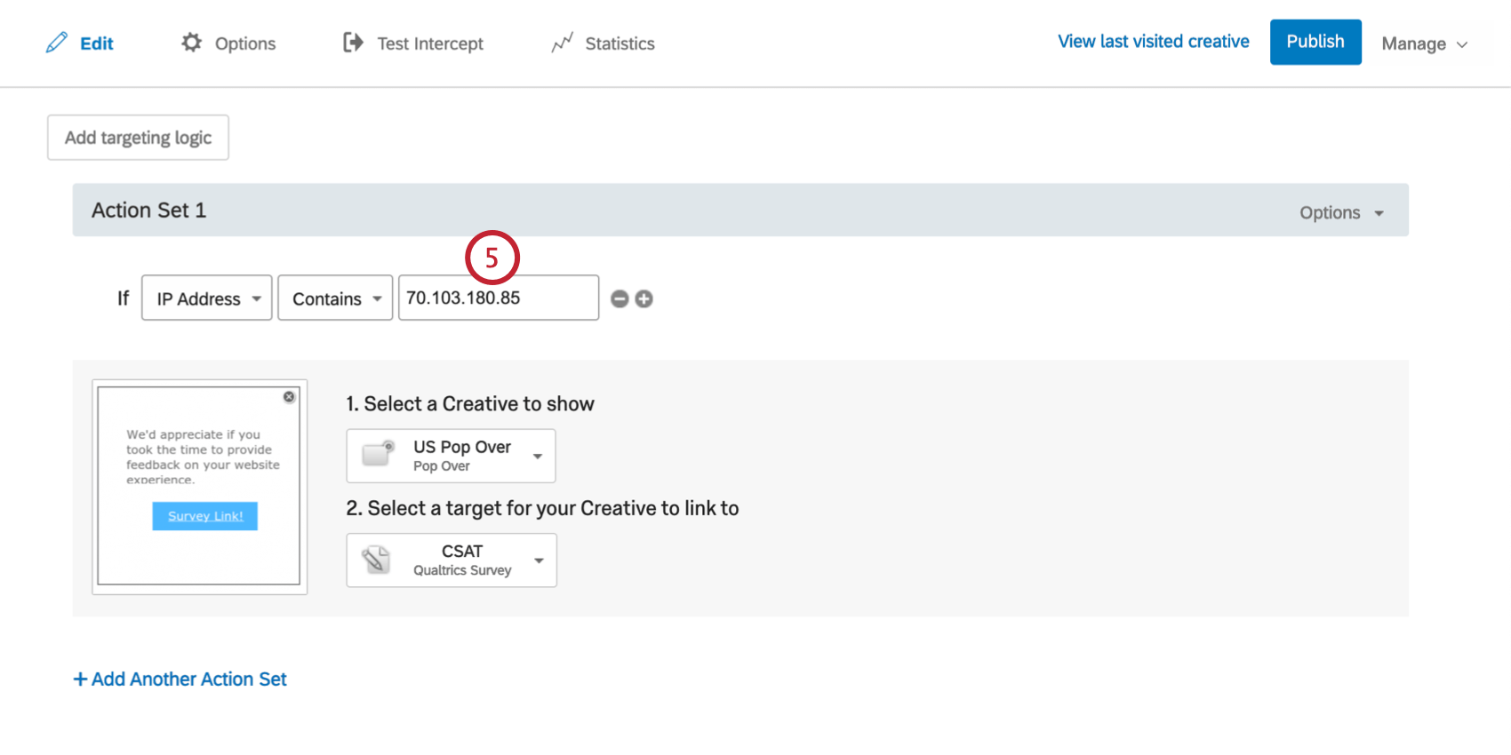 Condition says IP Address is 70.103.180.85