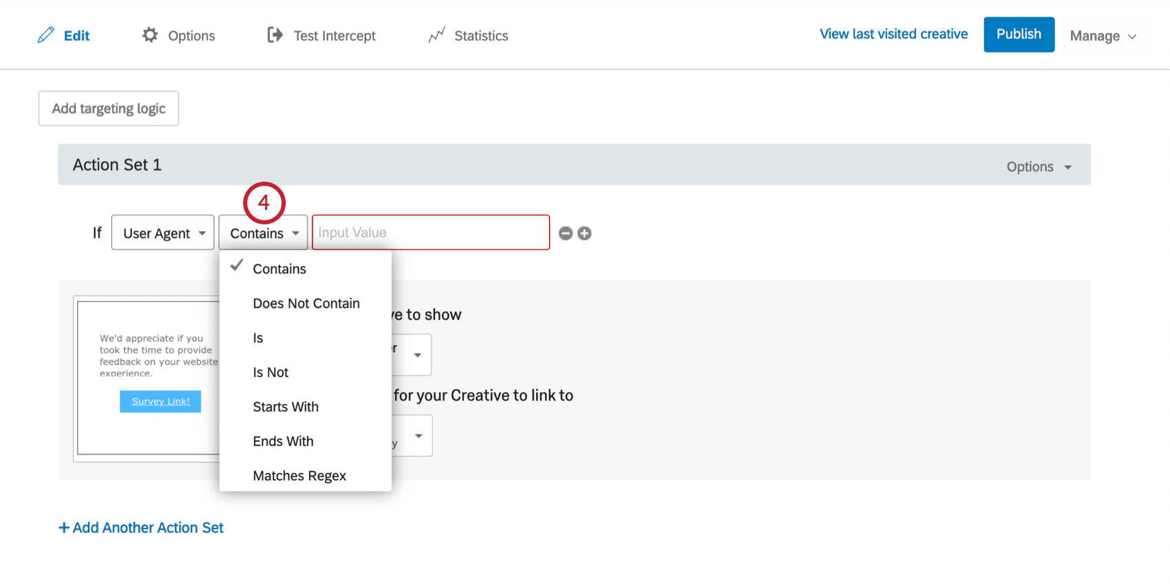 User Agent is in the first field. In the second field, the options are dropped down
