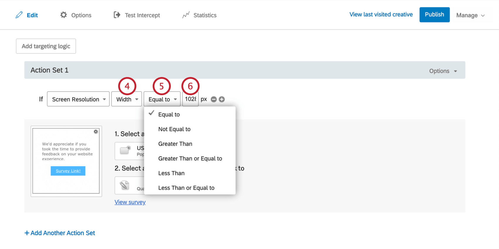 La Condición dice si el ancho de la resolución de pantalla es igual a 1028 px