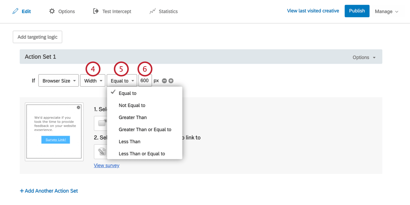 Condition is based on Browser Size height being equal to 600px