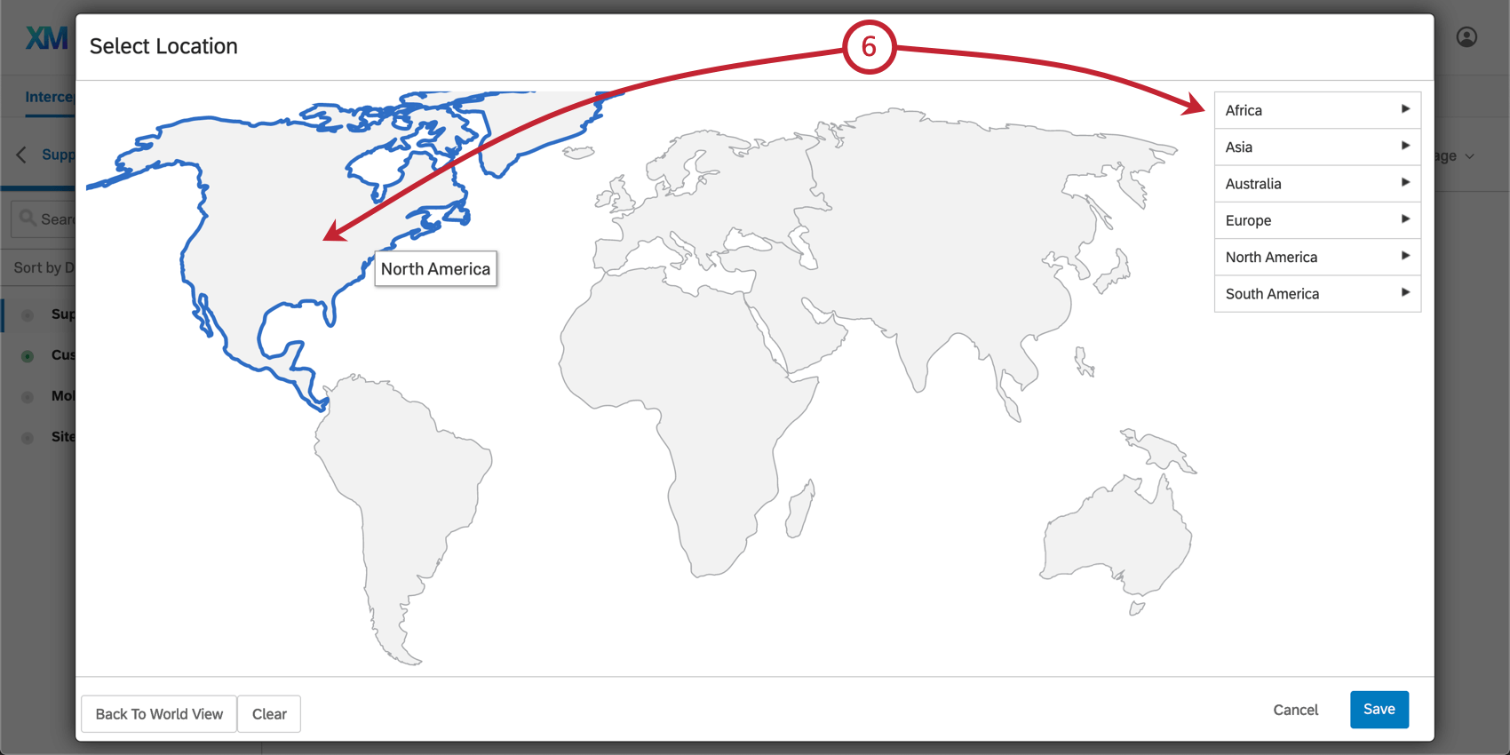 Liste des continents à droite et carte en gris à gauche