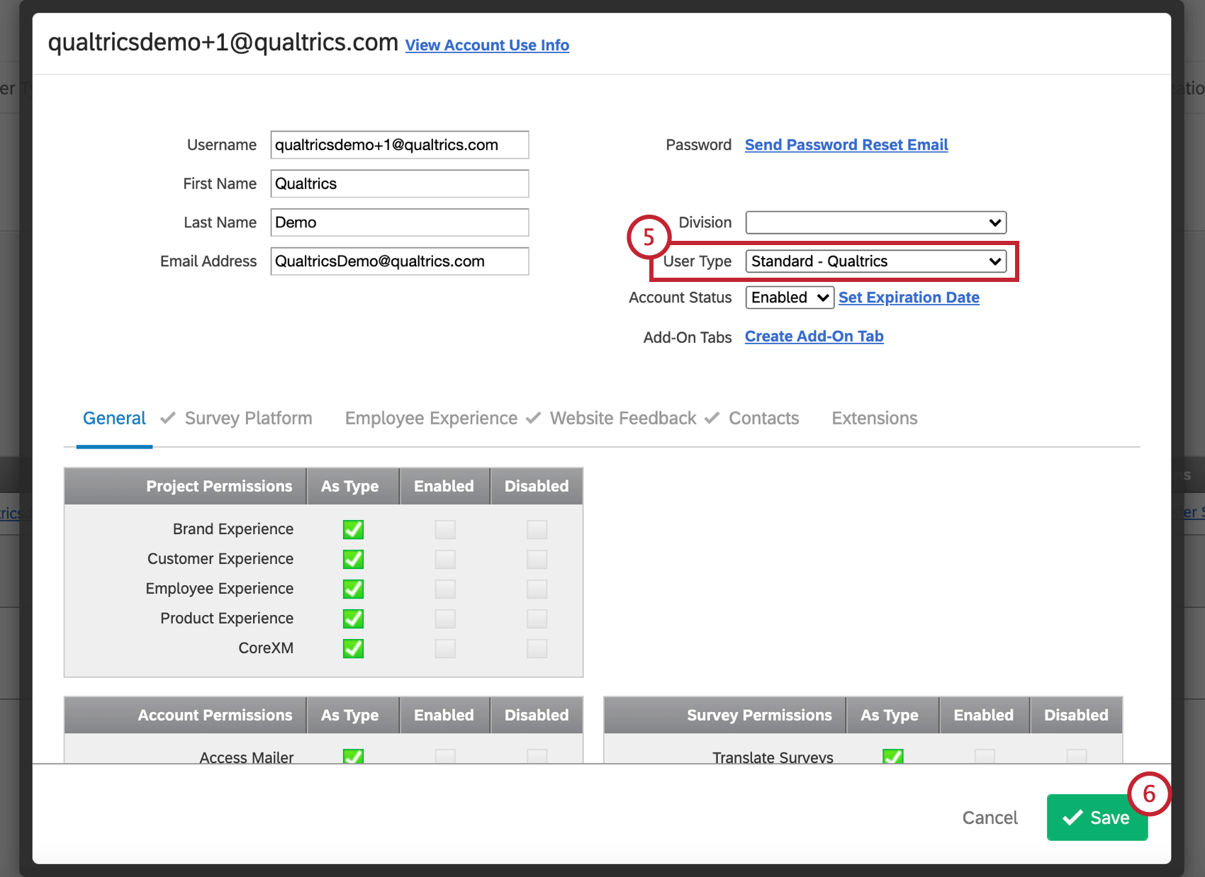 Selecting a user type for a specific user