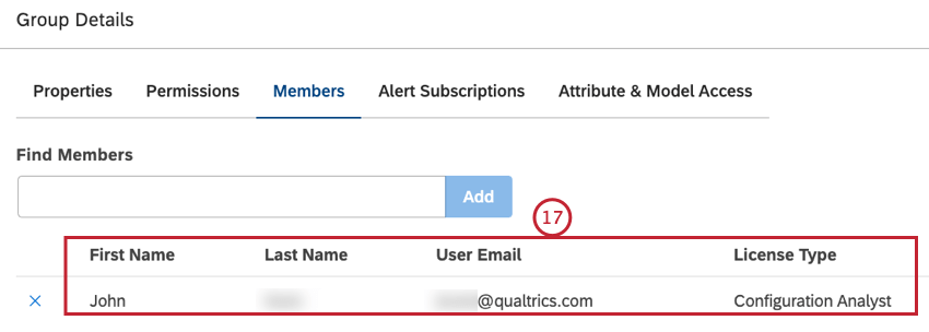 The user’s first name, last name, user email address, and license type will be added in the Members tab.