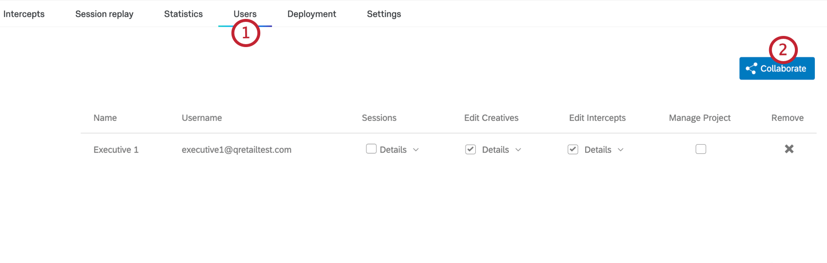 Colaborar um projeto do Website/App Insights na guia Usuários