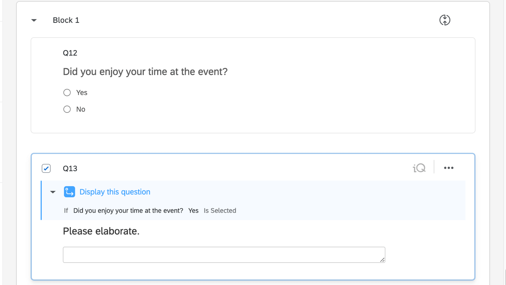 Logica di visualizzazione di una domanda in un blocco in loop