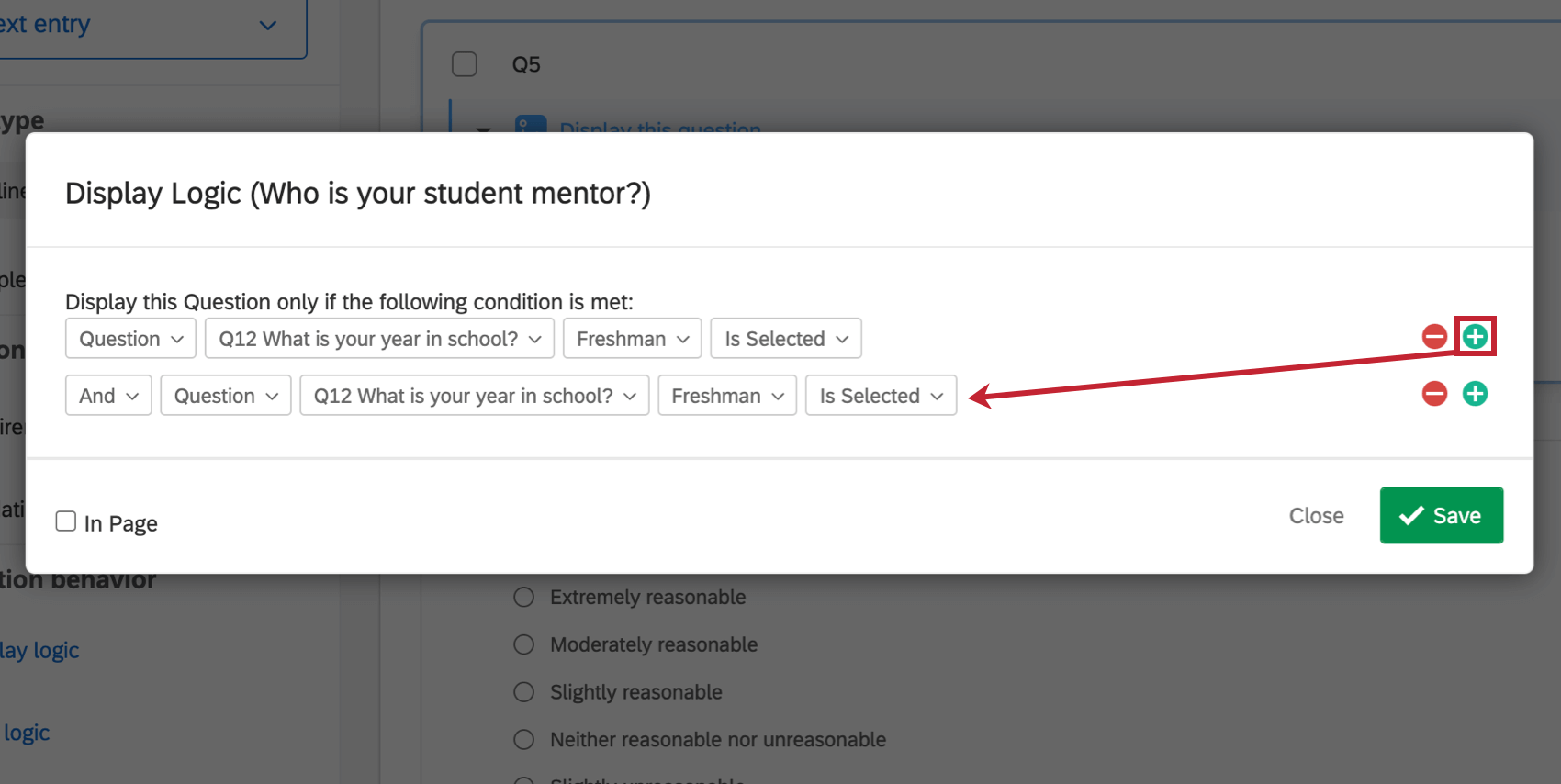 Beim Hinzufügen einer weiteren Bedingung wird dieselbe Bedingung wiederholt.