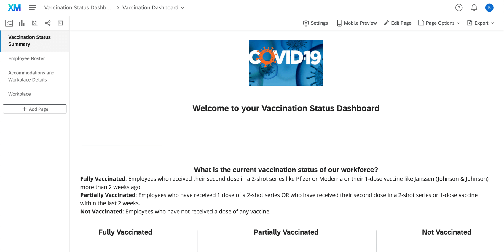 Limmagine della Dashboard mostra le pagine descritte lungo la sinistra e un logo e unintroduzione al centro