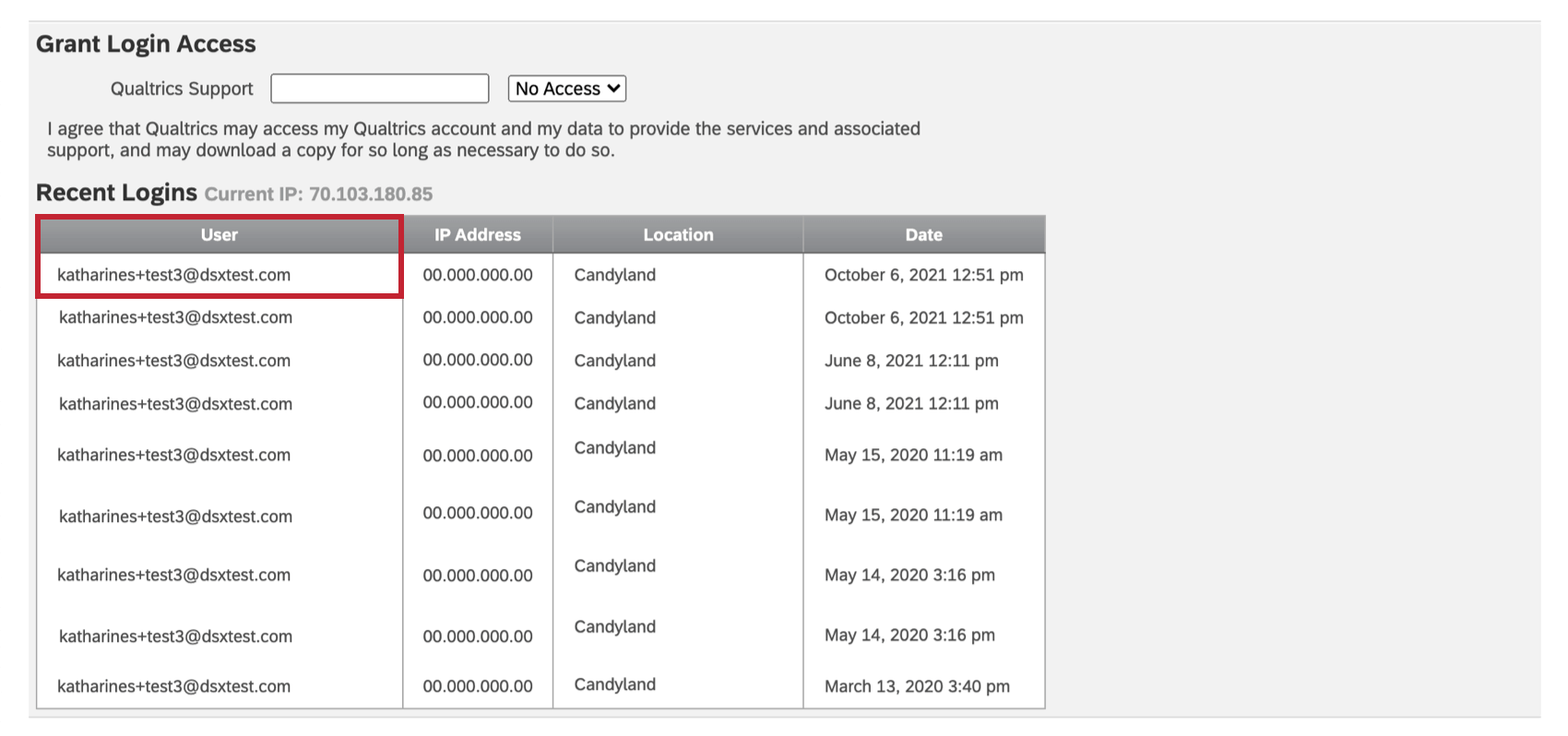 Una imagen de un nombre de usuario en la configuración de cuenta, inicios de sesión recientes