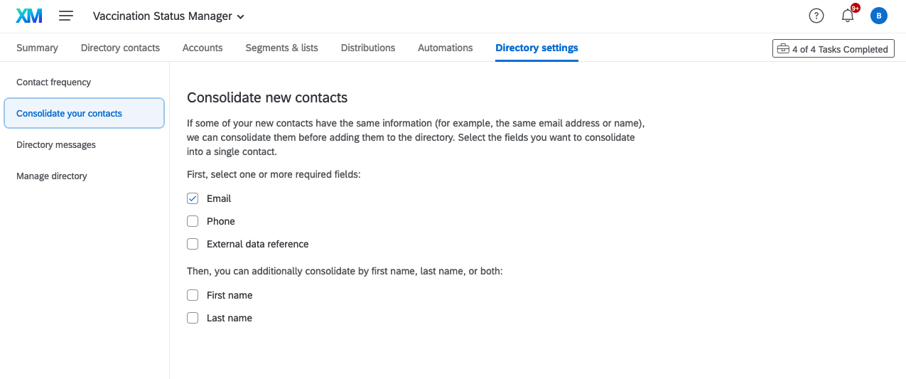 Una imagen de la sección Consolidar sus contactos de la configuración del directorio