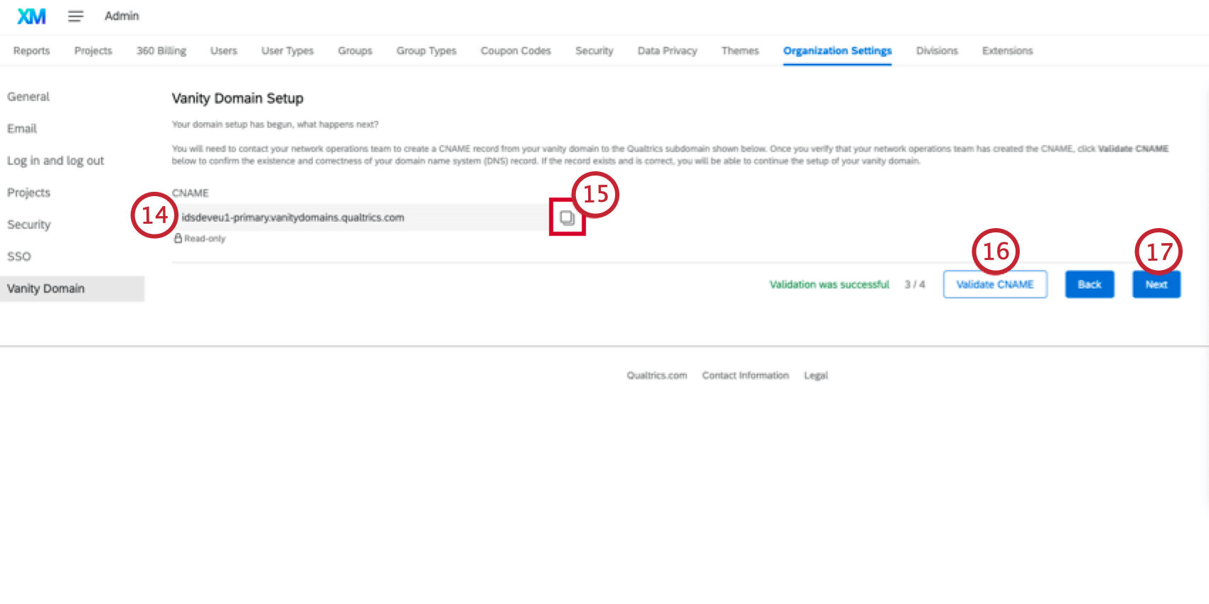Qualtrics domain with the copy symbol