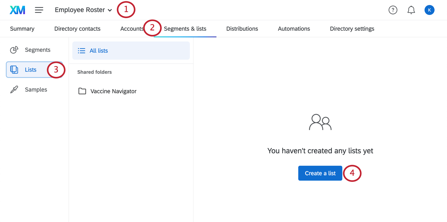 Immagine della creazione di una lista di invio nella Directory degli impiegati
