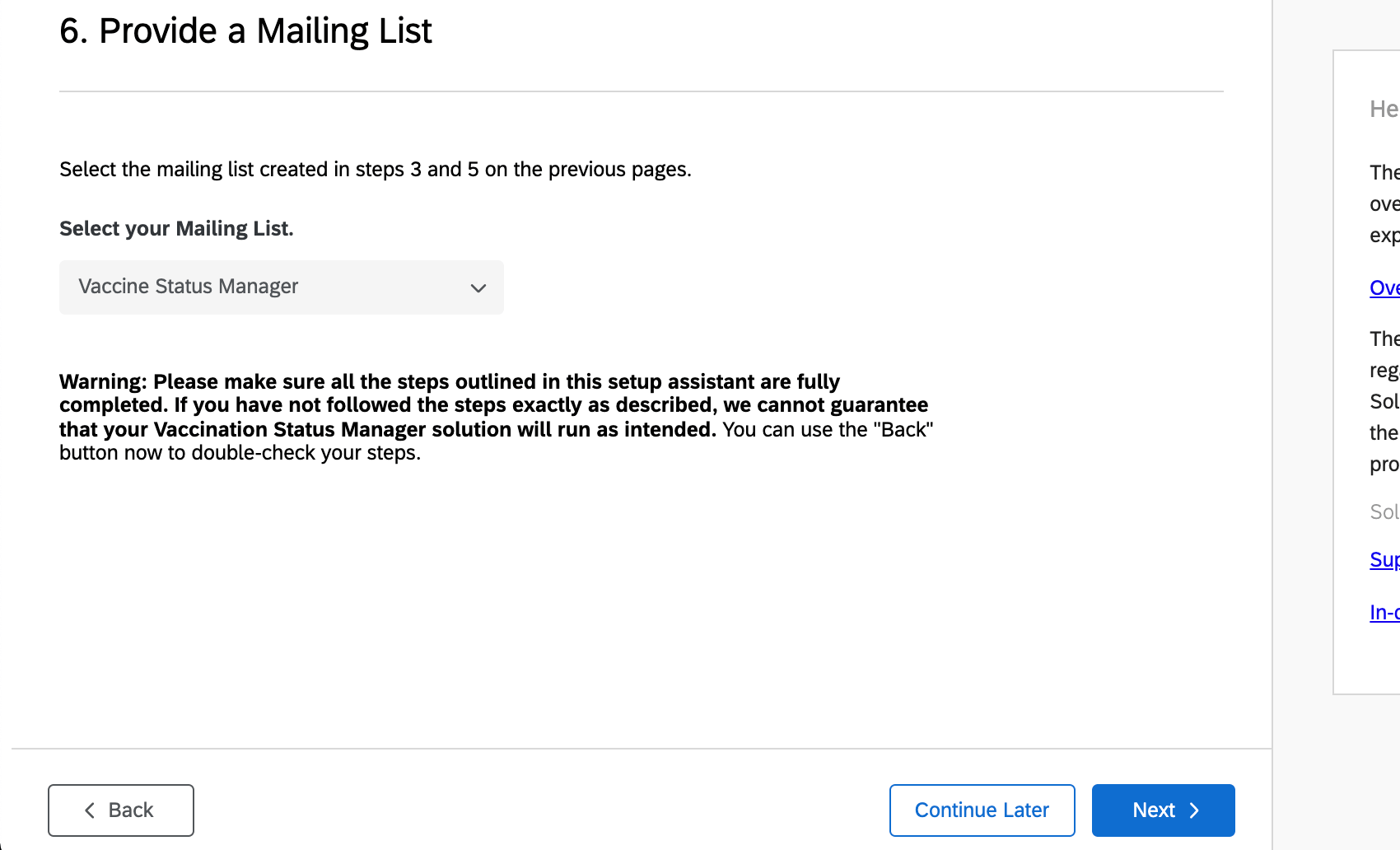 Bild einer Dropdown-Liste im Setup-Assistenten mit Kopfzeile, die eine Mailingliste bereitstellt
