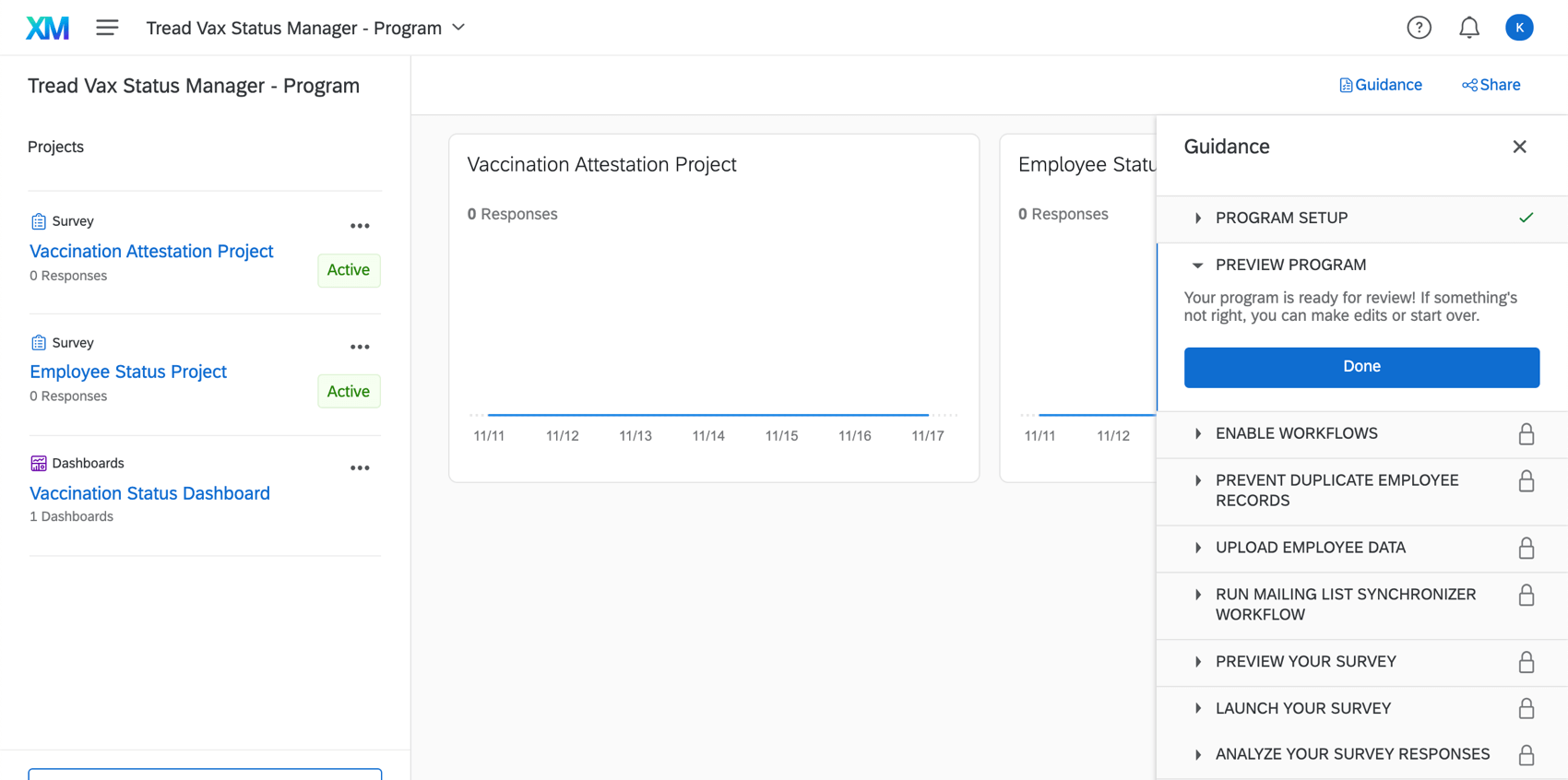 Image of program with the three projects described inside