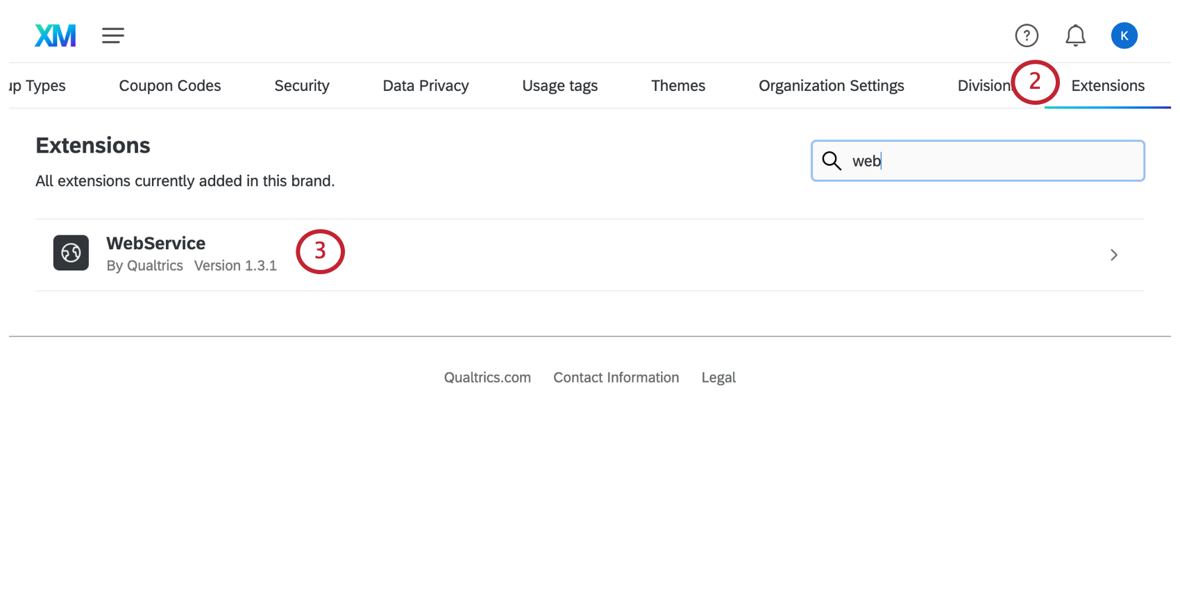 An image of the web service option inside the extensions tab