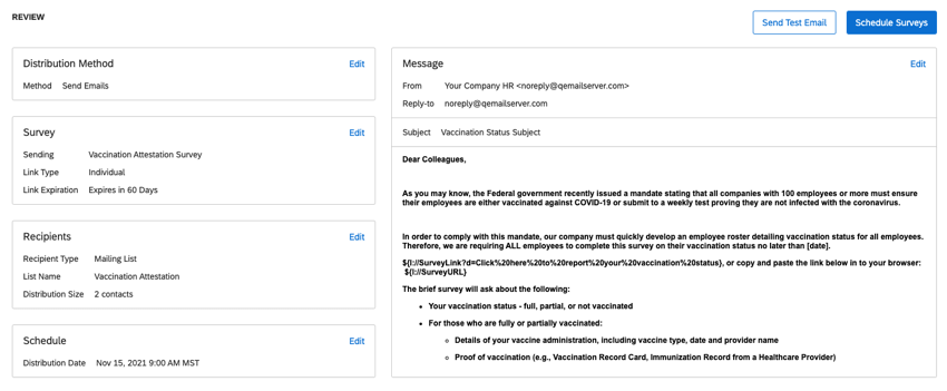 Image of the final step of a distribution, where you confirm the details before submitting everything