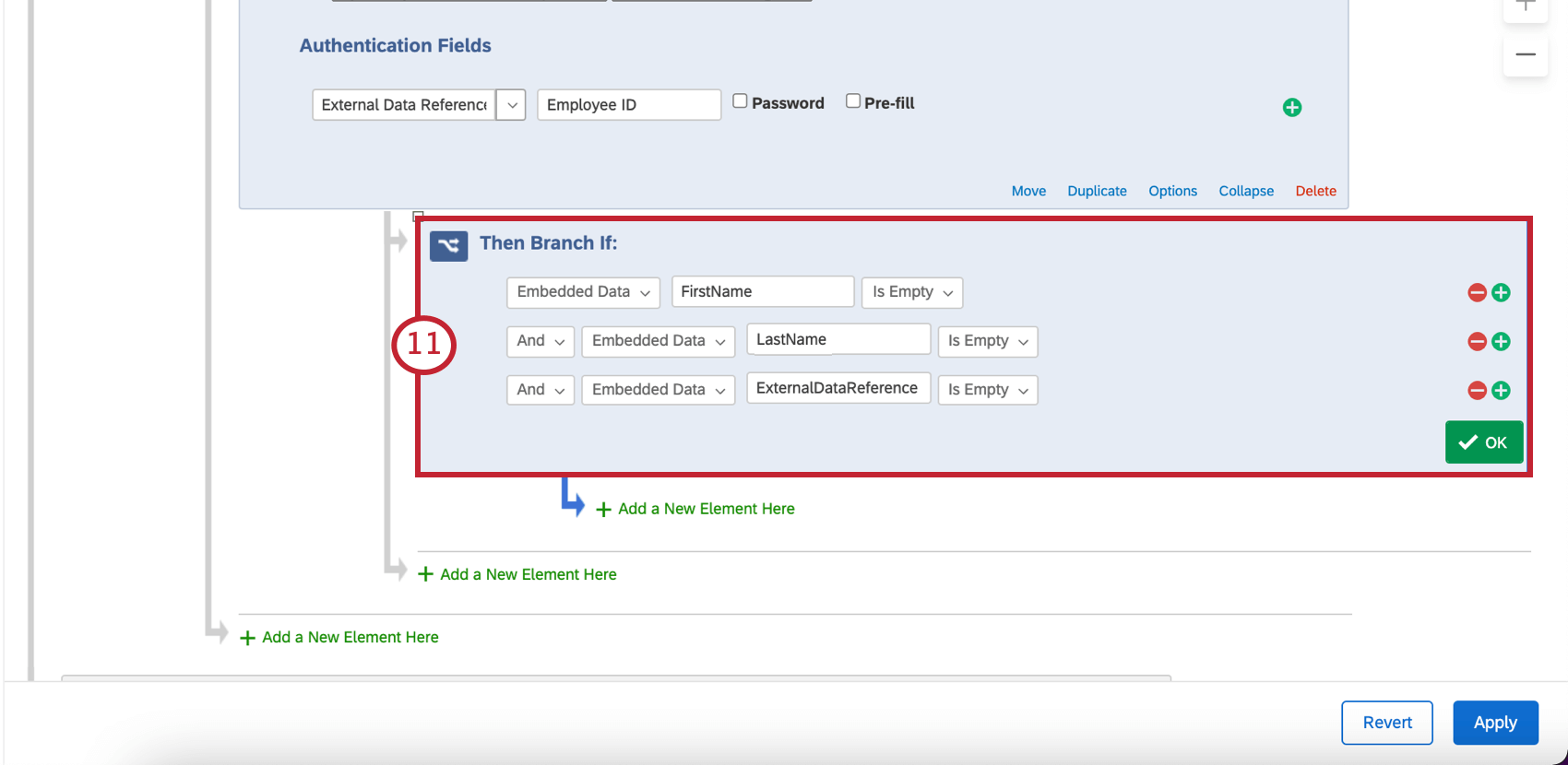 Image of back in the survey flow, another branch under the authenticator