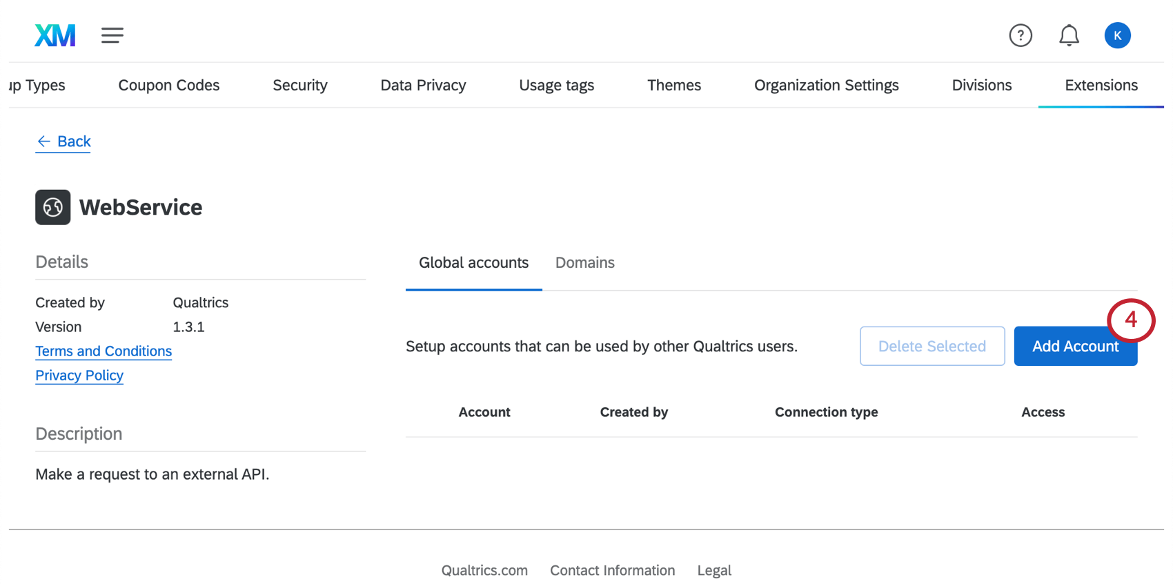 Image du bouton Ajouter un compte qui apparaît sur la page suivante après avoir cliqué sur le service web