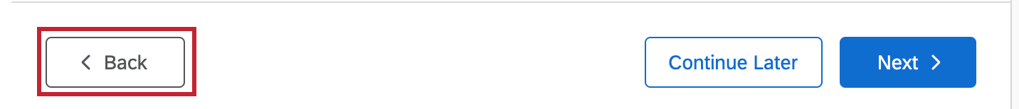 セットアップアシスタントの下部の画像。［戻る］ボタンは［continue later & next］ボタンの左側にあります。