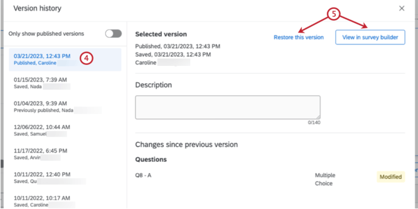 exemplo de histórico de versões