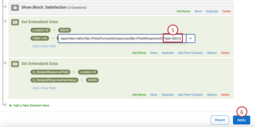 replacing the question ID in the embedded data field