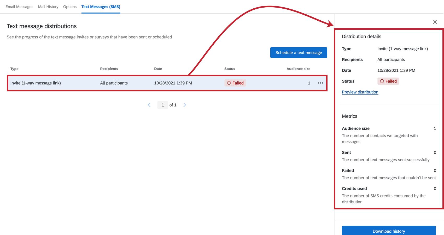 clicking a distribution to see more information