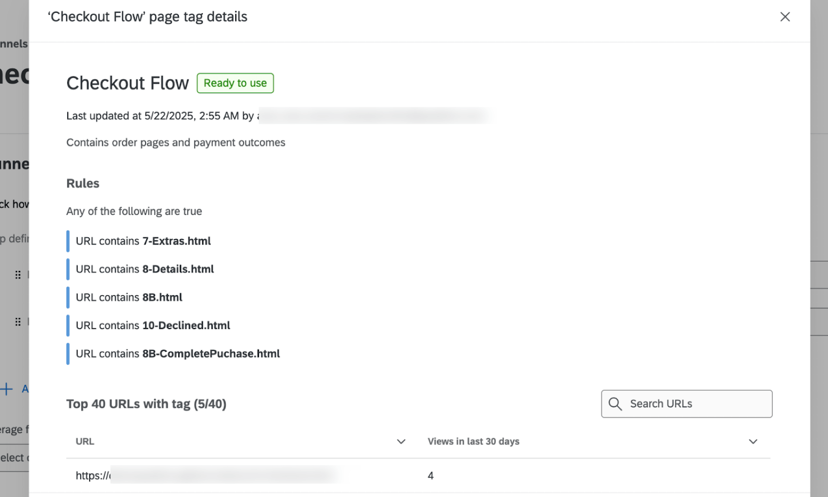 viewing details for a page tag