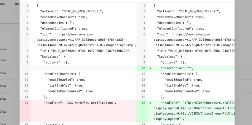visualisation de la charge utile JSON pour voir ce qui a changé entre les versions
