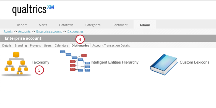 selecting taxonomies in the dictionaries tab