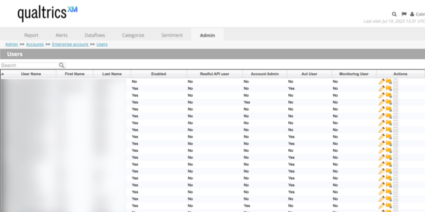 the user table in Designer