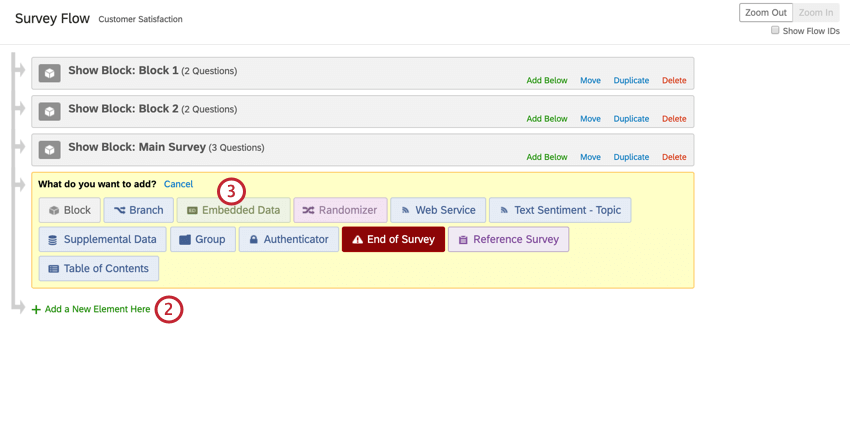 an embedded data element is being added to the survey flow