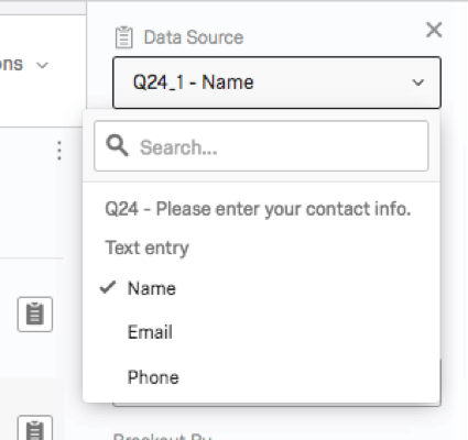 data source for a form text entry shows you can individually choose each option separately (eg, name, email, phone)