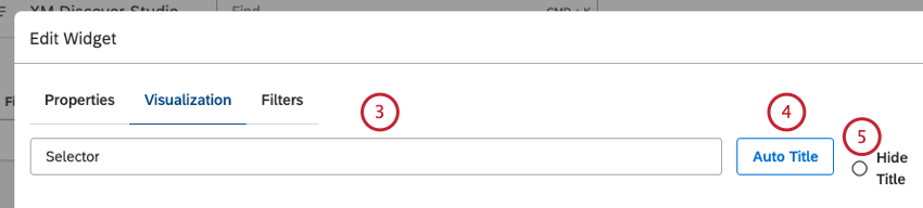 Digite um título de relatório personalizado na caixa. Clique em Auto Title (Título automático) para manter o título do relatório gerado automaticamente. Marque a caixa de seleção Hide Title (Ocultar título) para ocultar o título do relatório.