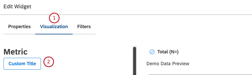 Sélectionnez longlet Visualisation. Pour saisir votre propre titre de widget, cliquez sur Titre personnalisé.